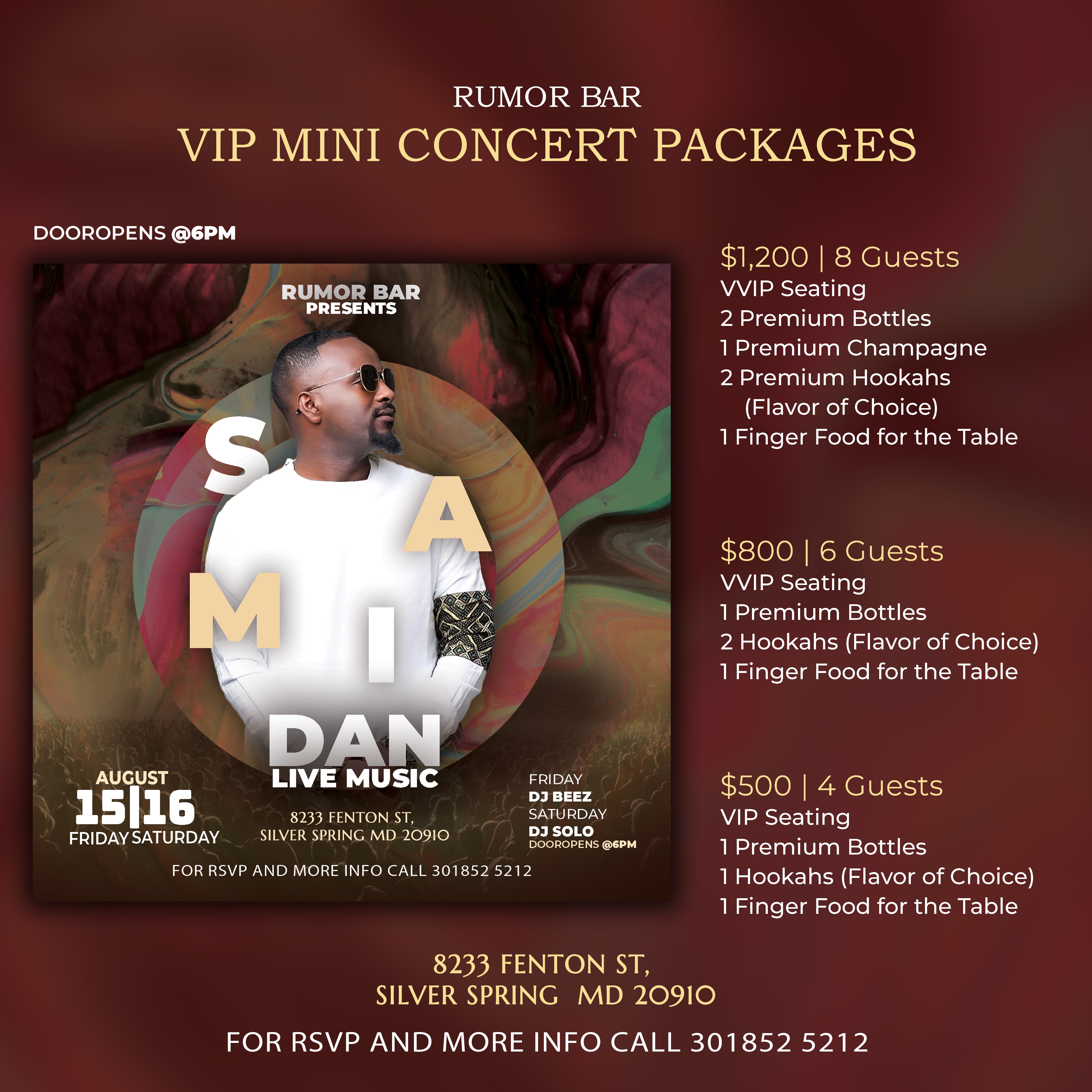 Rumor Bar Presents: Sami Dan Live Music (VIP Mini Concert)